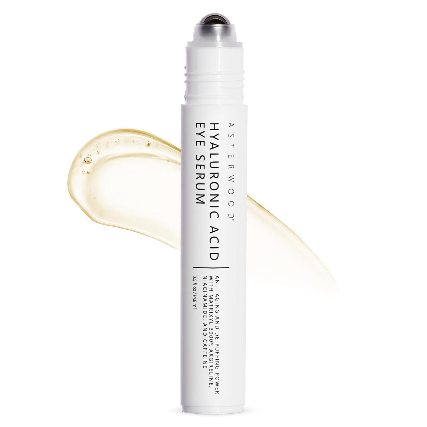 Asterwood Hyaluronic Acid Eye Serum - Reduces Undereye Bags, Wrinkles, Dark Circles, Fine Lines, & Crow's Feet - with Matrixyl 3000, Niacinamide & Caffeine - Treatment for Women & Men - 0.5 Fl Oz