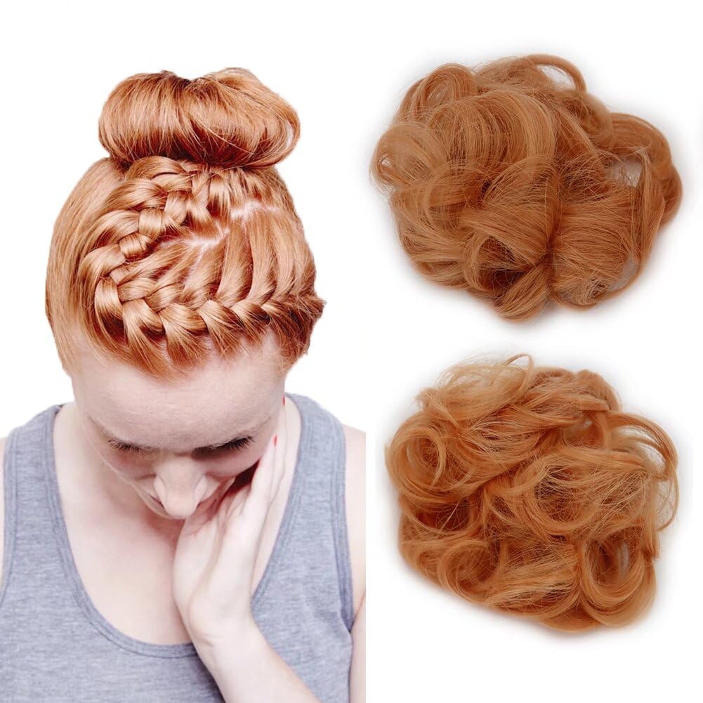 iLUU 2pcs/pack Peach Color Messy Hair Bun Extensions Chignons Fashion Style Hair Synthetic Friendly Fiber Hairpieces Hair Scrunchie Scrunchy Updo Hairpiece Wig for Women Girls Party Use