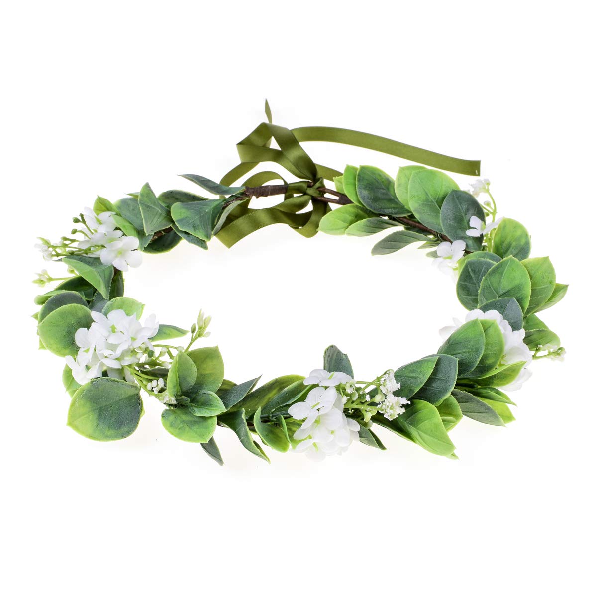 Love Sweety Succulent Flower Crown Eucalyptus Halo Wedding Floral Headband Photo Prop (B-White)