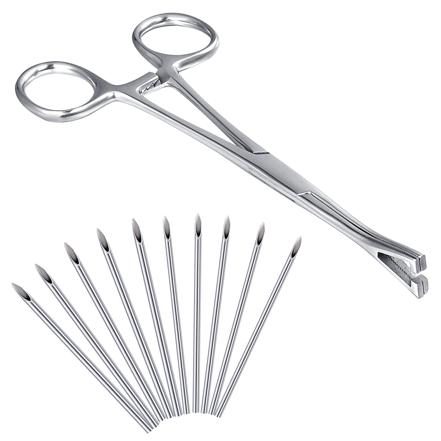 DJCIW Piercing Clamps with 20pcs Piercing Needles 14G 16G,Stainless Steel Triangle Slotted Metal Piercing Clamps Forceps for Belly Nipple Tongue Ear Piericng