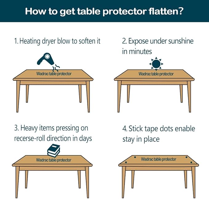 Wadrac 17x45 Inch Clear PVC Desk Pad Dining Room Table Protector Plastic Tablecloth Mat Office Desk Blotter Thick Rectangular Waterproof Odorless No-Slip Vinyl Table Cover for Wooden Glass Countertop