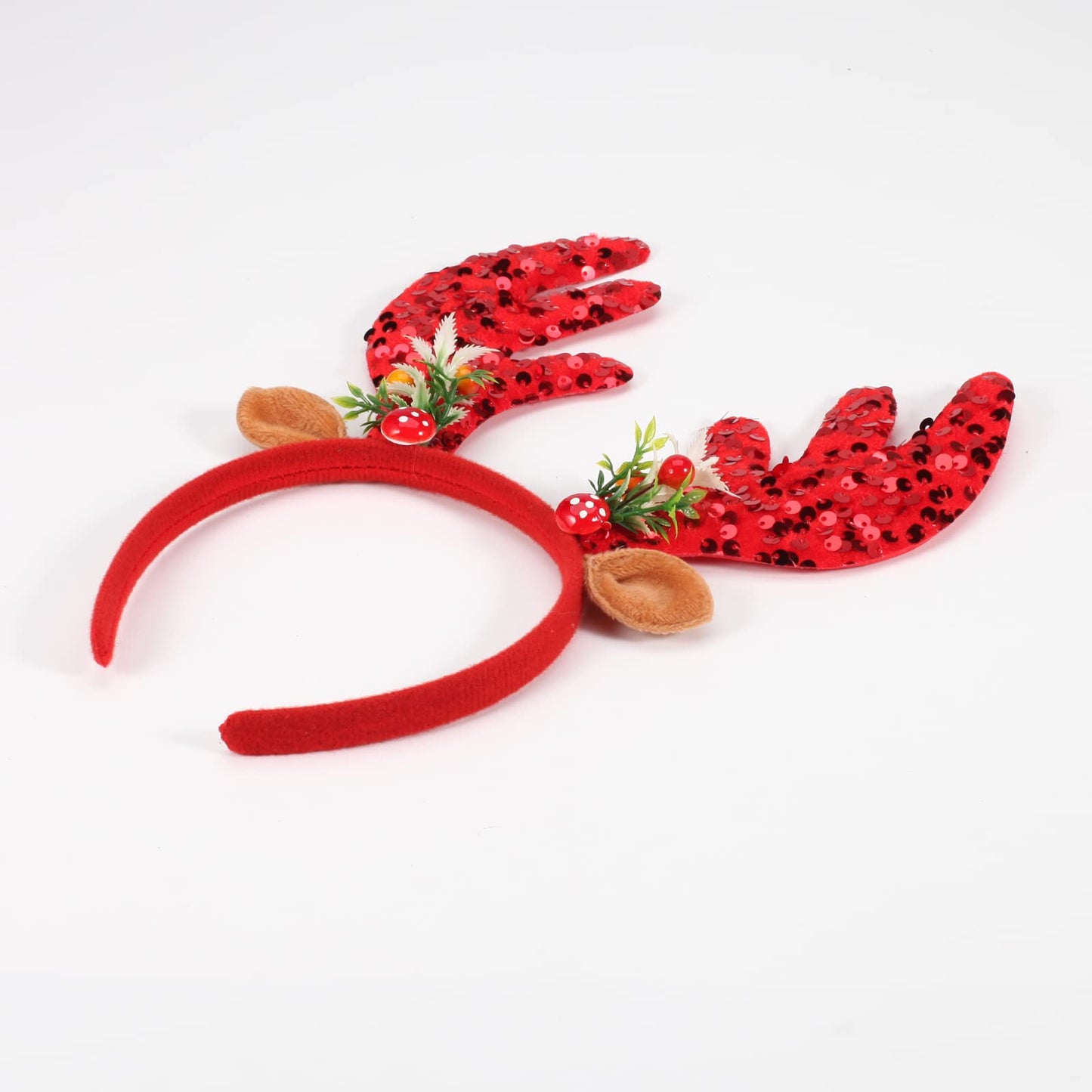 Twinfree 2 Pcs Antlers Headbands Ears Flower Hat Headwear with Sequins for Costumes Party Favors