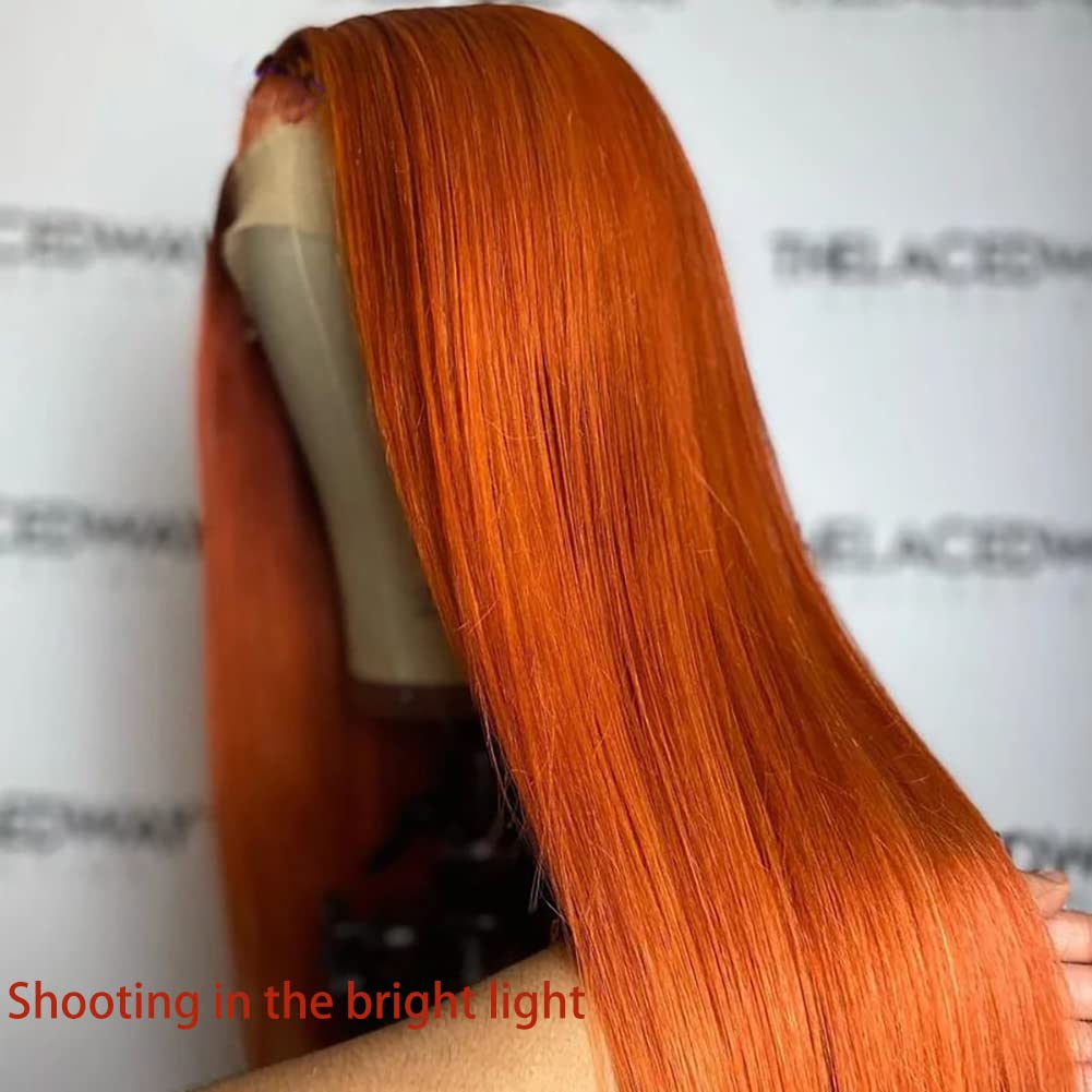 Ginger Orange Human Hair Lace Front Wig - 180% Density, Pre-Plucked, Baby Hair, 13x4 Straight Lace Frontal Wig for Black Women (18 Inch)