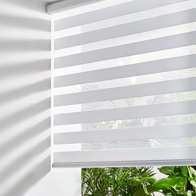 Persilux Cordless Zebra Blinds for Windows Free-Stop Window Blinds (30" W X 72" H, White) Dual Layer Light Control for Day and Night, Light Filtering Sheer Shades for Home, Bedroom, Easy to Install