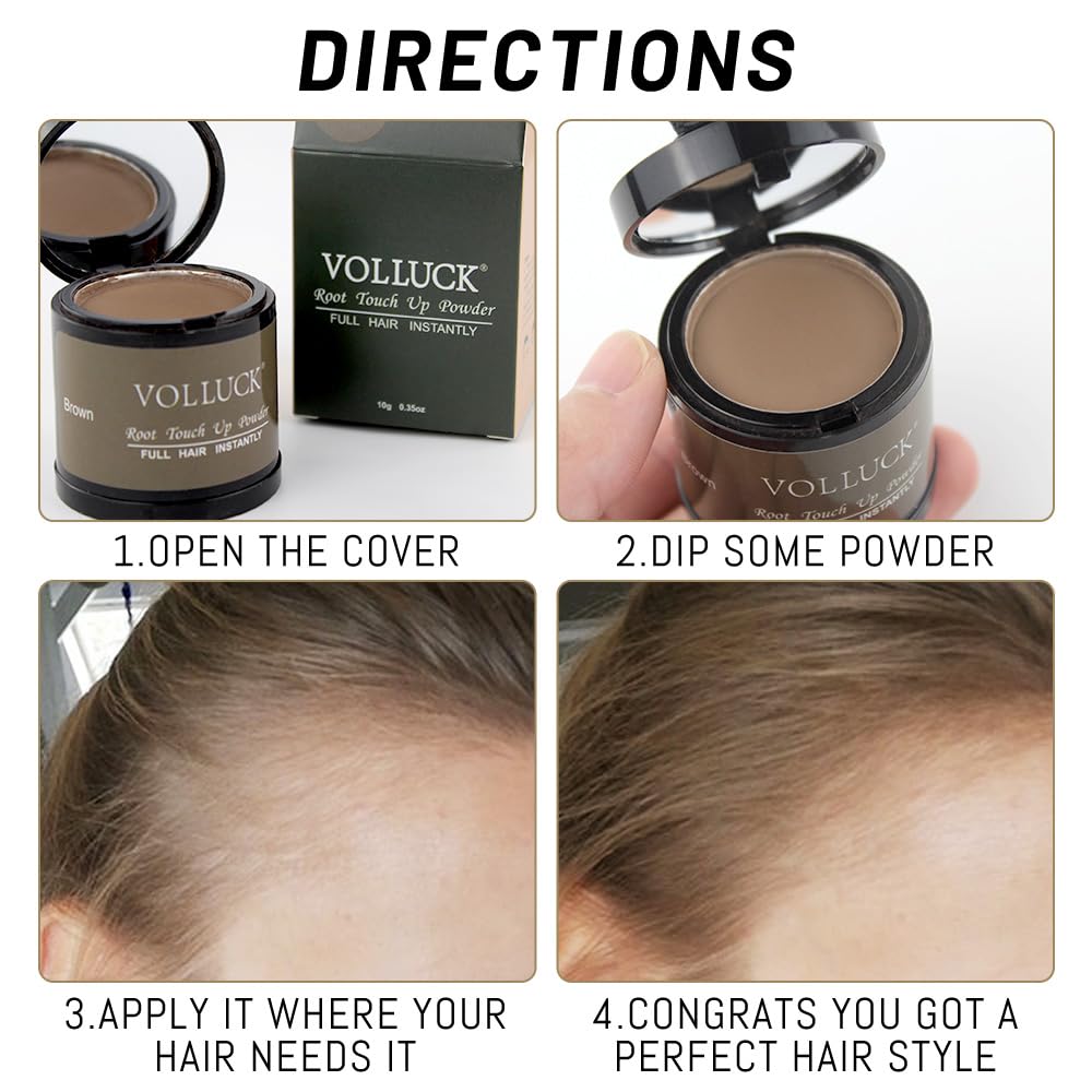 Hairline Powder for Women Men, VOLLUCK Root Touch Up Hair Powder Root Cover Up Hair Color Powder 0.35 Ounce, Hair Shadow Powder Cover Your Root Concealer, Bald Spots, Eyebrows, Light Coffee
