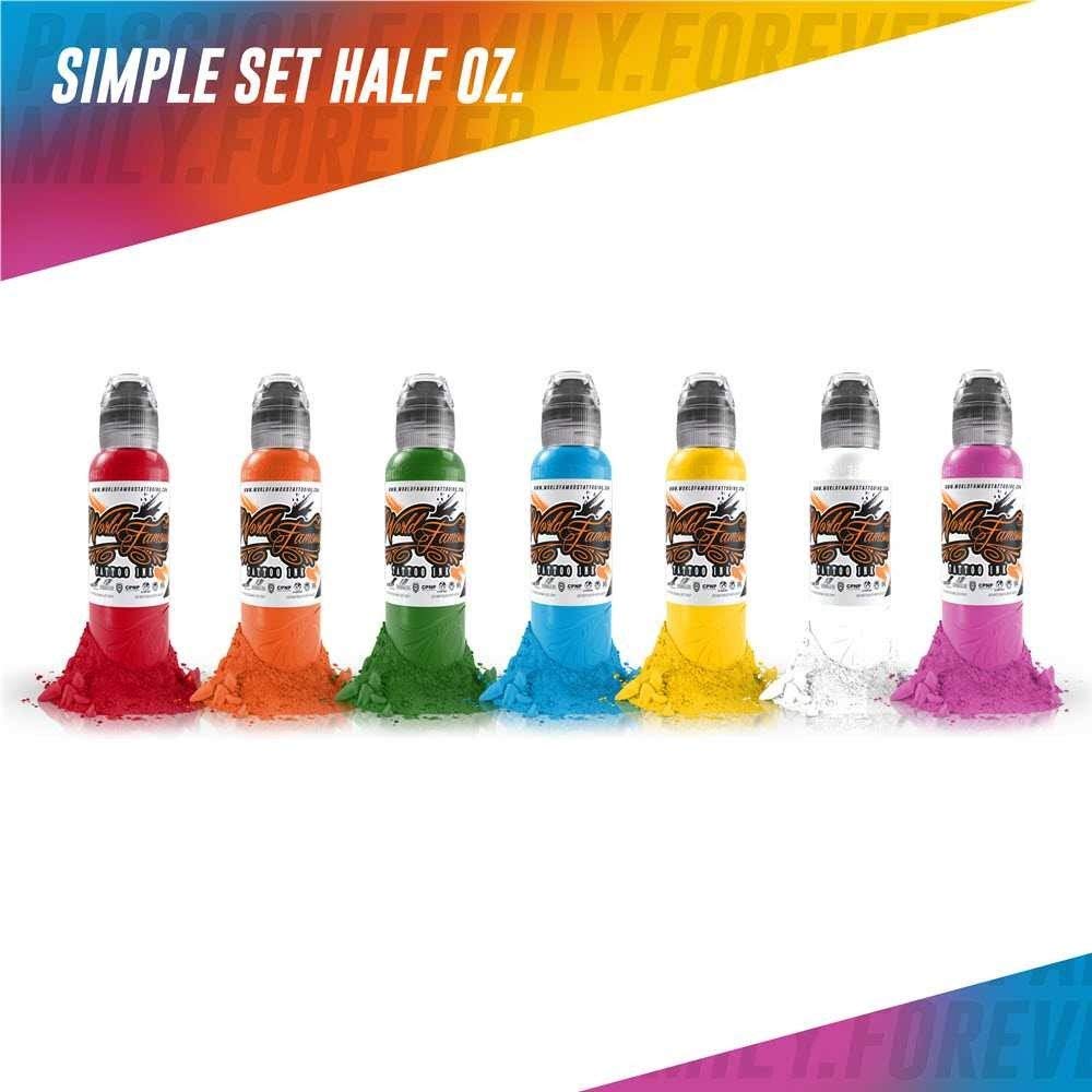 World Famous Tattoo Ink Bundle with Triple Blackout Tattoo Ink (4 oz) & 7 Color Simple Tattoo Kit (7 Bottles, 0.5 oz Each) - Professional Tattoo Ink & Tattoo Supplies - Skin-Safe, Vegan & Non-Toxic