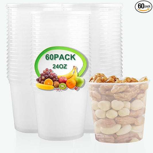 Deli Food Containers with Lids 24 oz-60 Pack Meal Prep Containers Food Storage Containers with Lids Stackable, Leakproof, BPA Free, Microwave Dishwasher Freezer Safe for Takeout Meal