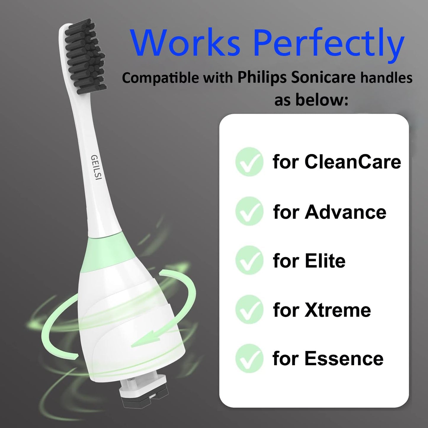 GEILSI Toothbrush Replacement Heads Compatible with Philips Sonicare Charcoal Bristles 4 Pack