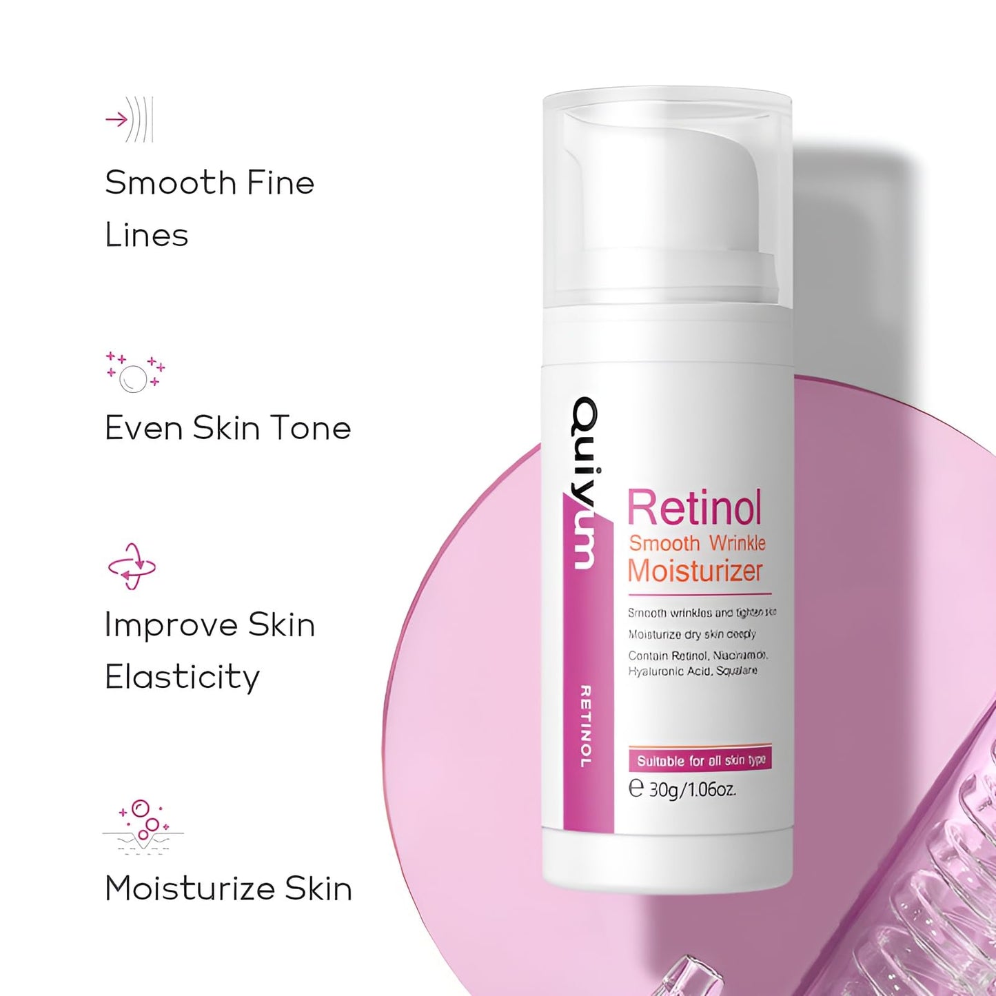 QUIYUM Retinol Cream for Face, Anti Aging Face Moisturizer with Hyaluronic Acid, Rapid Wrinkle Repair, Day & Night Cream Serum for Women, Reduce Fine Lines, Wrinkles & Dark Spots 1.06oz, 2Pack