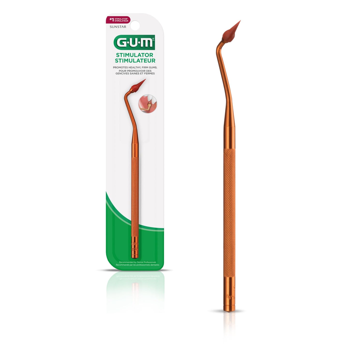GUM Stimulator Permanent Handle - 1 Rubber Tip Included - Long Handled Massager for Gums - Remove Plaque & Promote Gum Health, 1ct