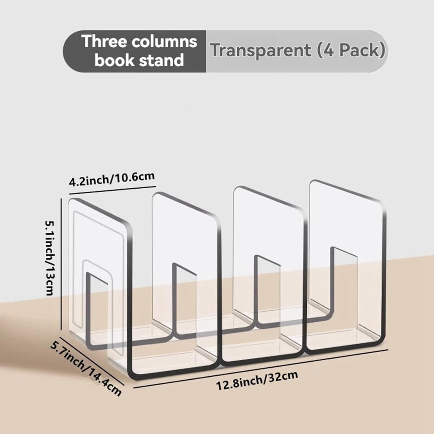 4PCS 3 Sections (Wide 4.2inch) Wallet Organizer for Closet, Handbag Storage, Bookshelves, Bag Organizer, Acrylic Desktop File Organizer, Desktop Accessories Organizer (Clear)
