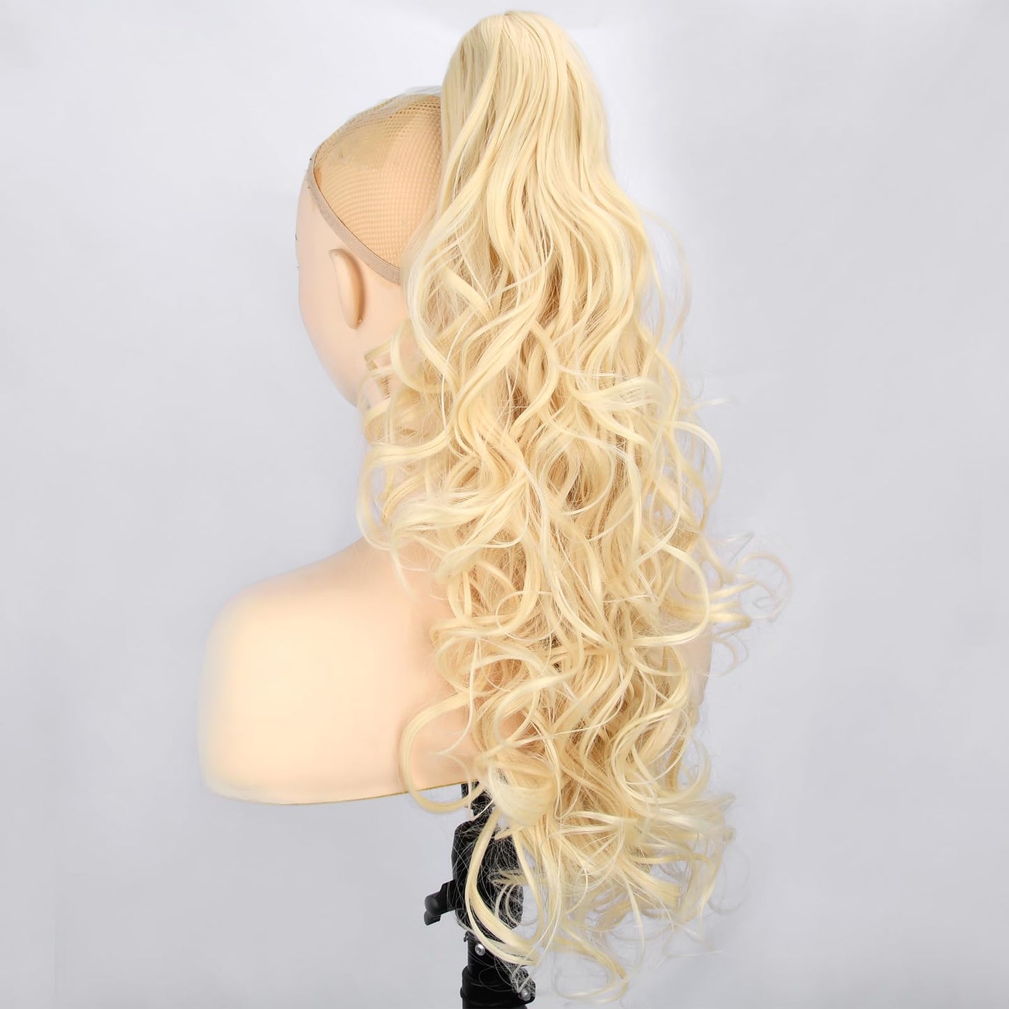 DIGUAN Claw Clip In Wavy Loose curly Synthetic Wrap Around Ponytail Extensions 24 Inches Pony Tail Clip In Extensions for Women Girl 7.4oz/210g (#Light Blonde)