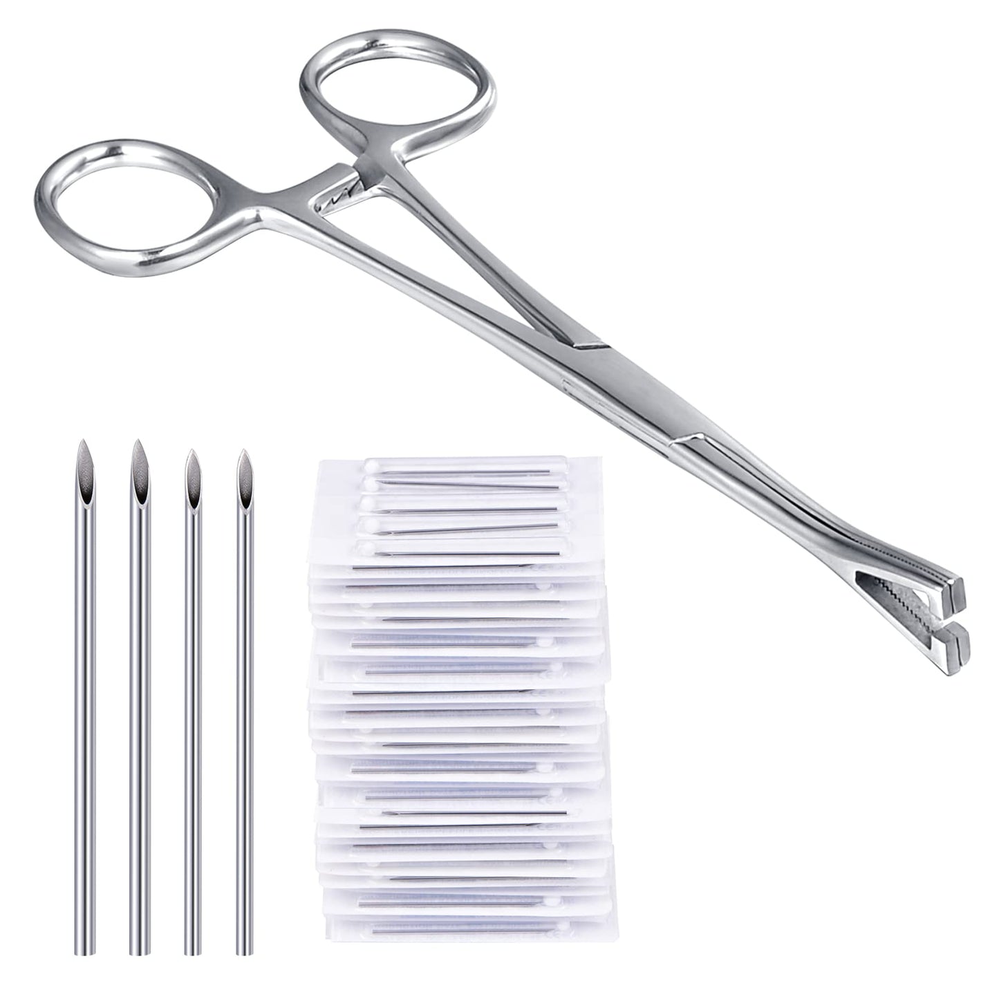 DJCIW Piercing Clamps with 20pcs Piercing Needles 14G 16G,Stainless Steel Triangle Slotted Metal Piercing Clamps Forceps for Belly Nipple Tongue Ear Piericng