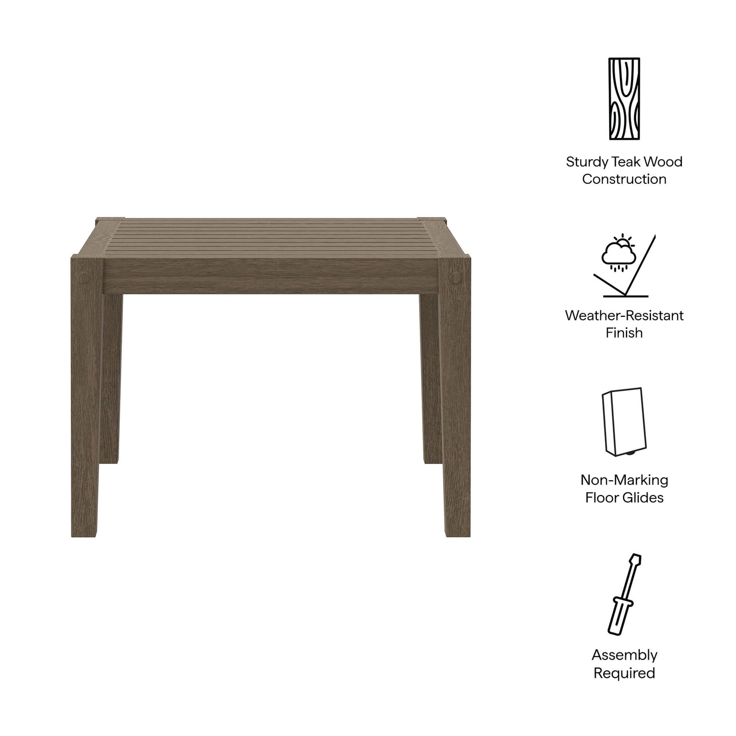 Coffee Side Table, Gray, Teak Wood, Outdoor Patio Balcony Cafe Bistro Garden Hospitality Restaurant, Modern Contemporary, HB37898