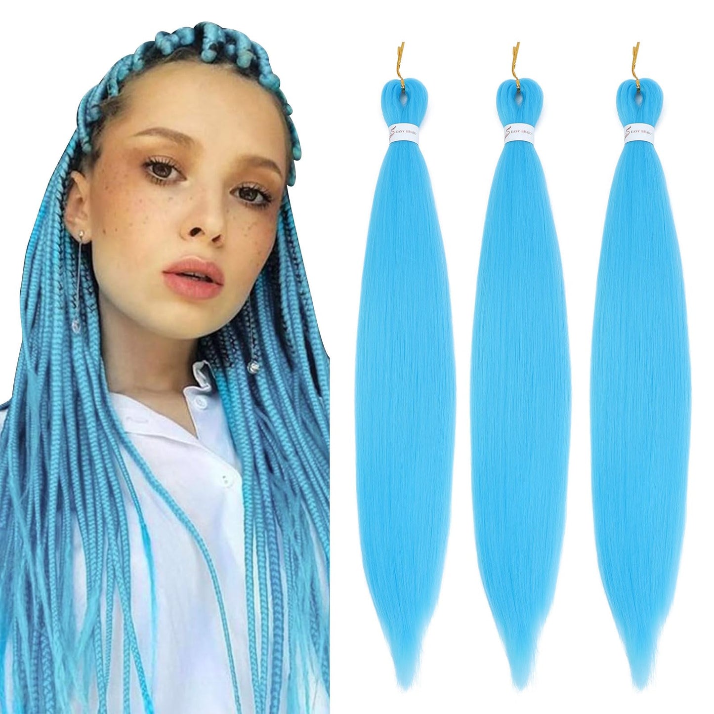 Braiding Hair Pre Stretched 26 Inch Sky Blue Braiding Hair Extensions for Braids 3Packs Long Braids Crochet Hair for Braiding Sky Blue EZ Braids Hot Water Setting Braiding Hair