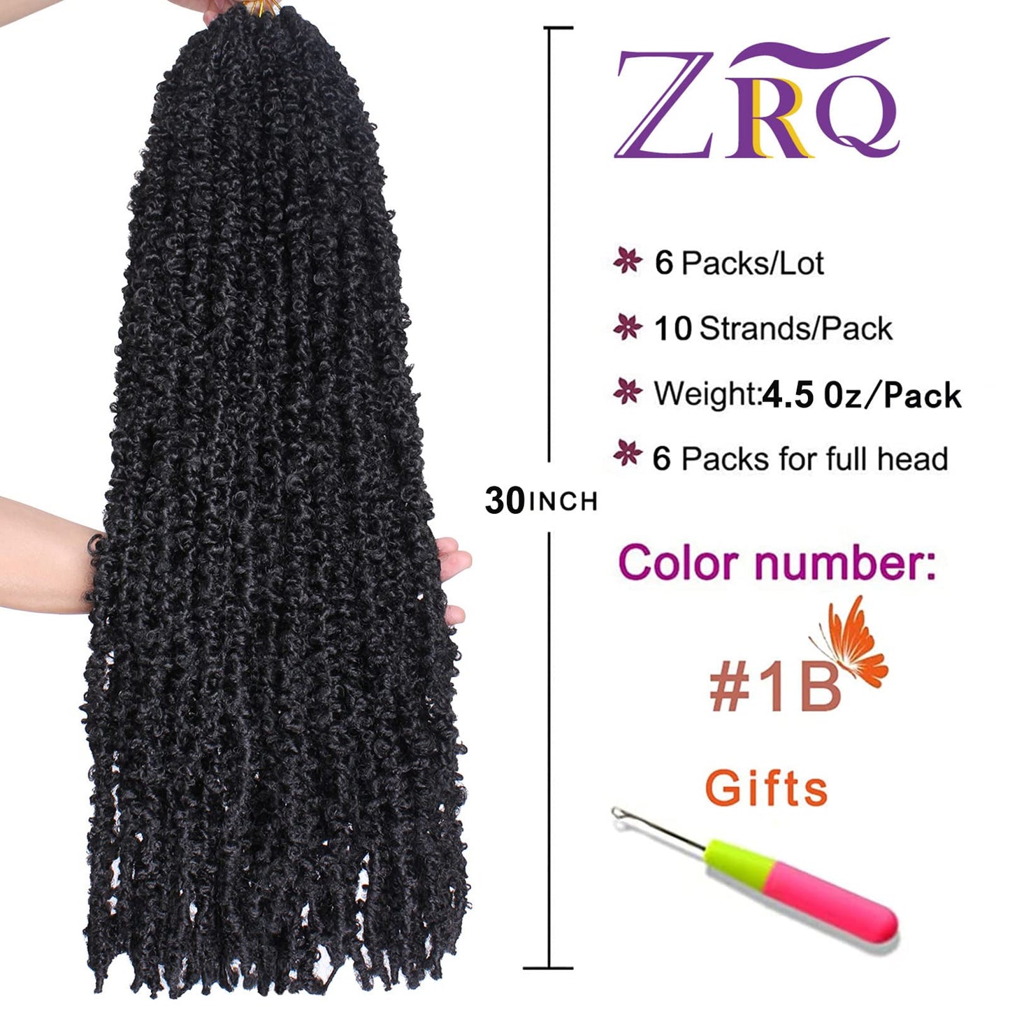 ZRQ 30 Inch Light Weight Butterfly Locs Crochet Hair 6 Packs Long Distressed Butterfly Faux Locs Crochet Hair（30 inch,1B)