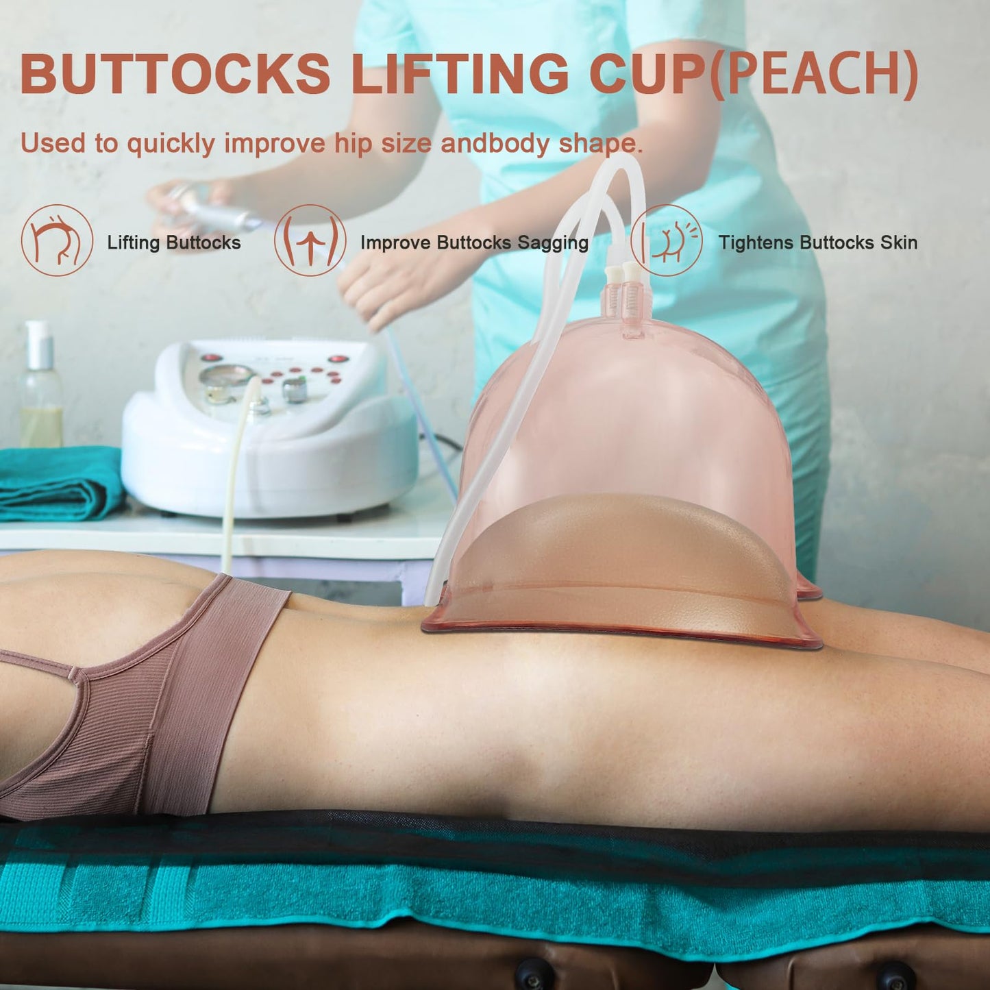 Elitzia Vacuum Cups for Butt Lifting 3000ML/101Fl.oz Vacuum Cupping Machine Accessories Extra-Large Buttocks 9.05inch bottom diameter 6.69inch height 1 Pair ETHX005 (Peach)