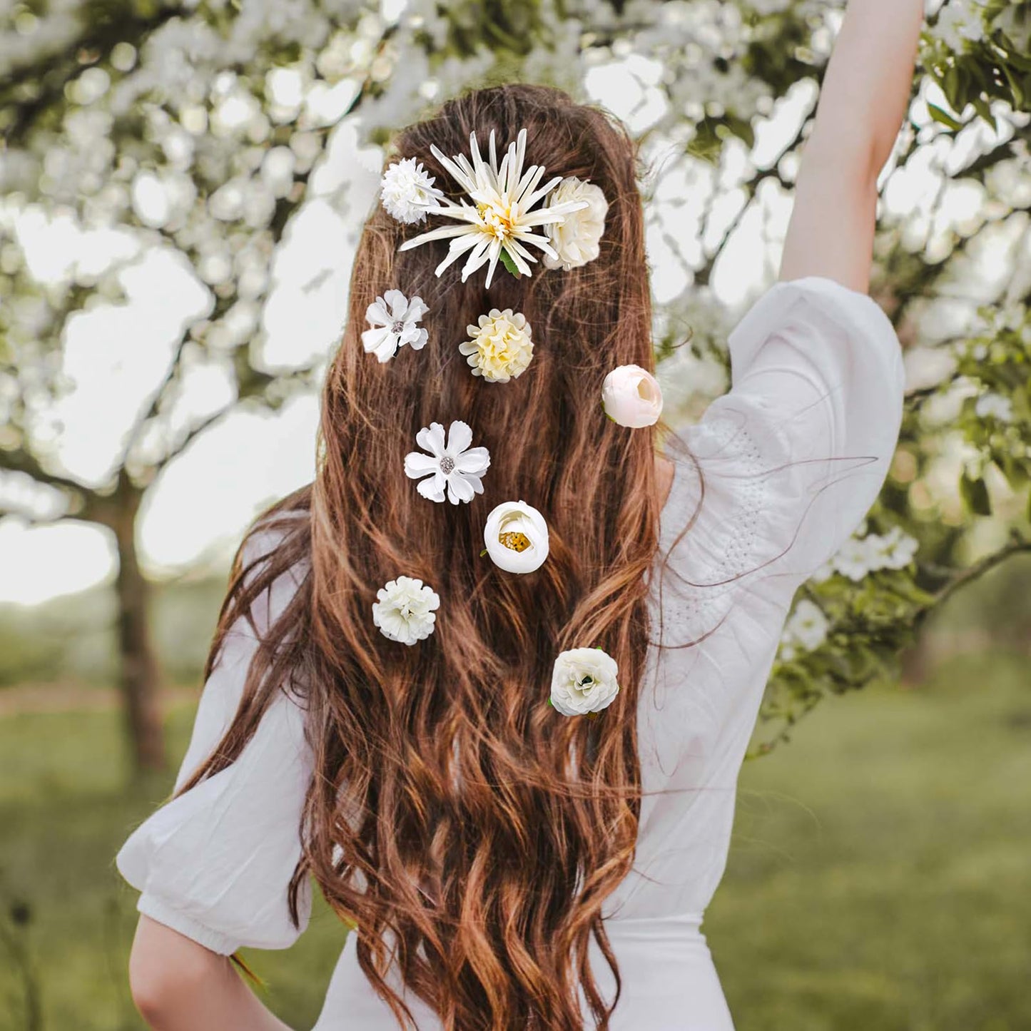 Korvishow 30pcs White Flower Hair Clips - Womens Girls Boho Handmade Artificial Rose Floral Barrettes Hair Clips Bridal Wedding Hair Accessories for Holiday Vacation Fairy Costume Photo Props