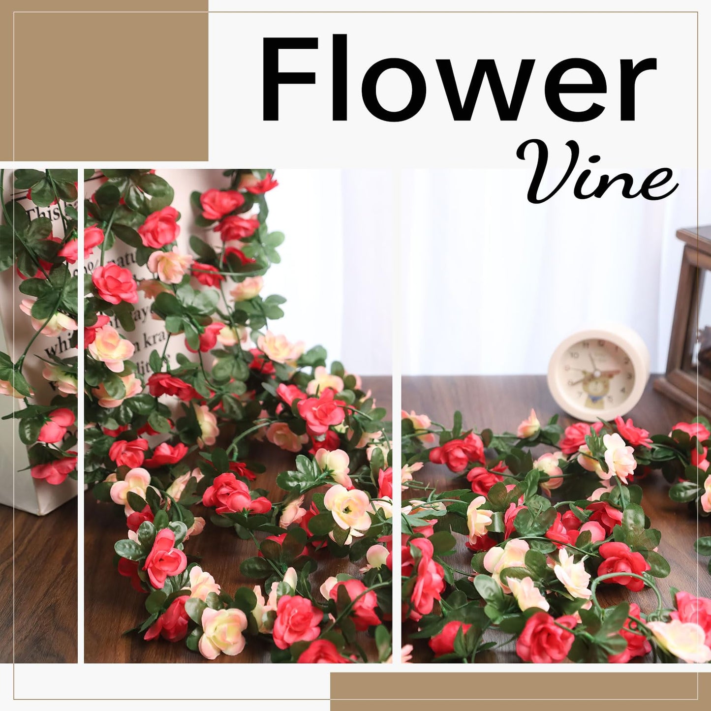 Miracliy 5Pcs 41FT Pink Flower Garland Artificial Rose Arch Vines Fake Spring Floral Garland for Flower Wall Backdrop Wedding Mothers Day Garden Tea Party Decoration