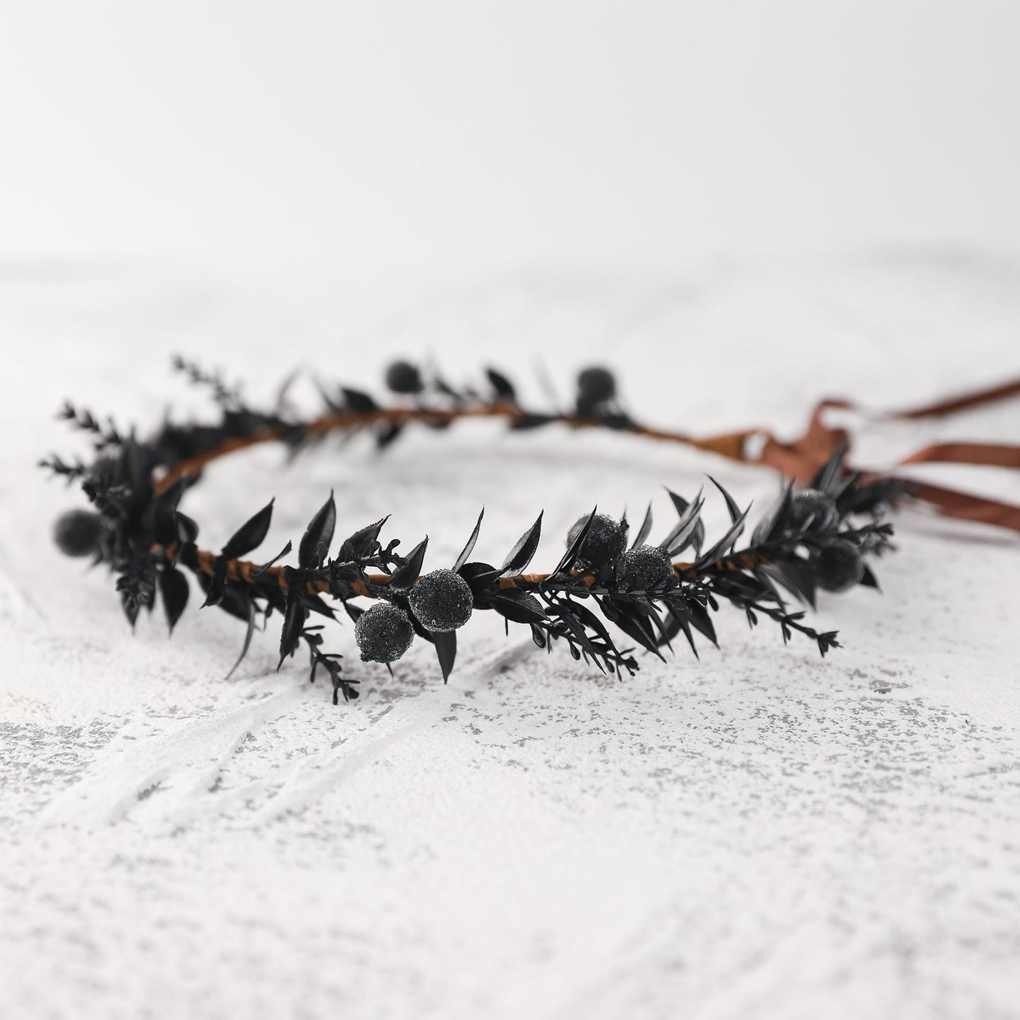 KorViSHOW Handmade Black Flower Crown - Adjustable Black Floral Headband Renaissance Hair Accessories Elf Headpiece Boho Garland for Women Girls Renaissance Festival Photography Props