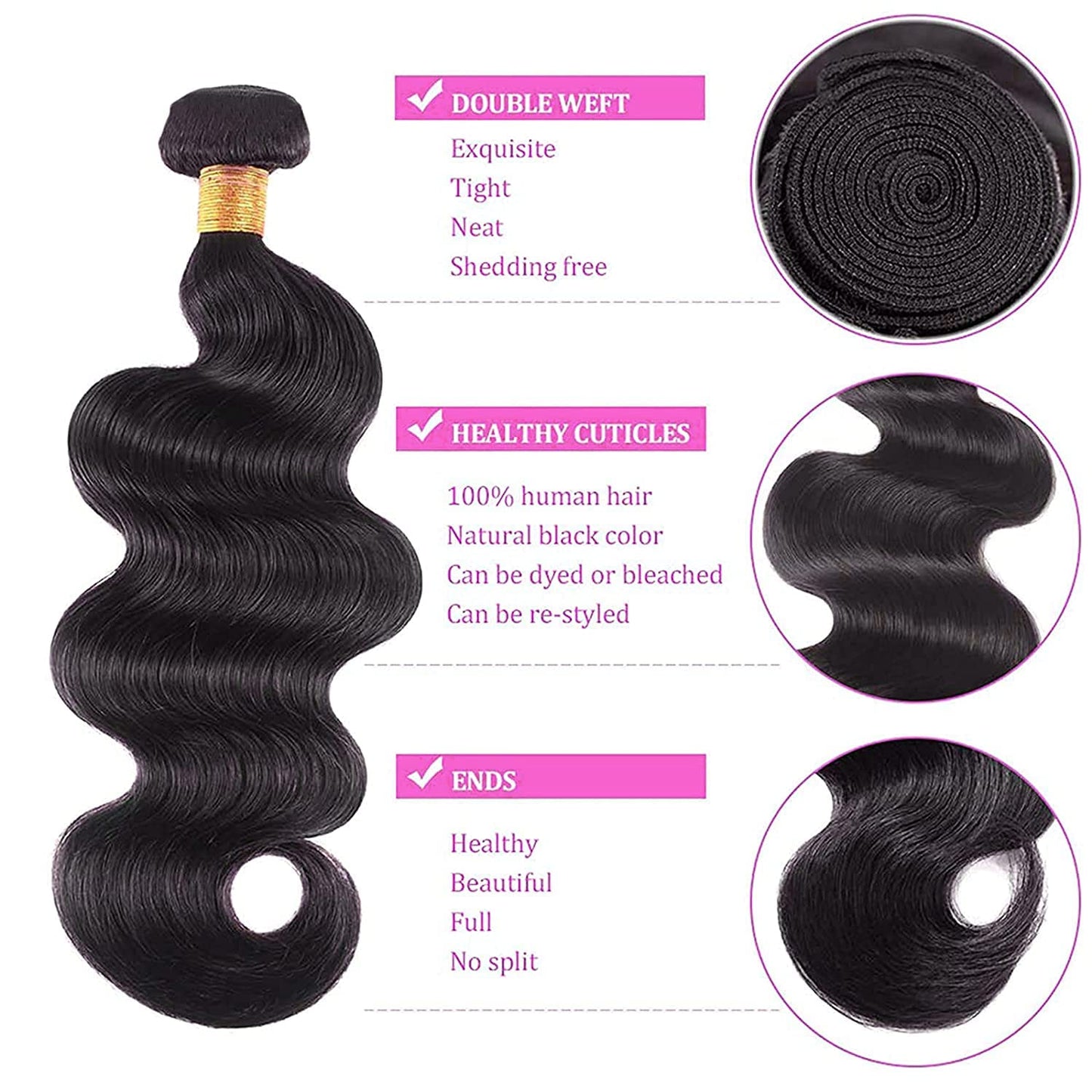 DMS Human Hair Bundles Body Wave Brazilian Virgirn Human Hair Bundles 3 Bundles Brazilian Body Wave Unprocessed Brazilian Human Hair Wave Bundles (16 18 20, body natural black) …