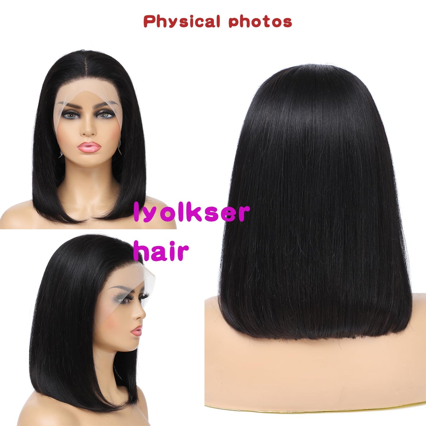 LYOLKSER hair bob wig human hair glueless wigs human hair pre plucked 13x4 lace front wigs human hair 12 inch indian remy straight hair wigs short bob wigs human hair