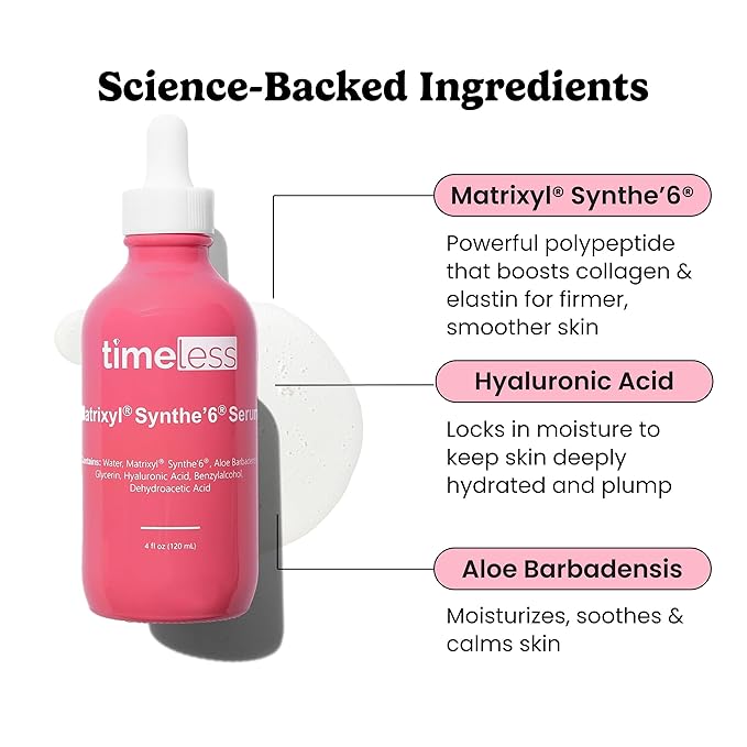 Timeless Skin Care Matrixyl Synthe’6 Serum - Face Serum for Skin Care - with Hyaluronic Acid for Hydration - 4 oz