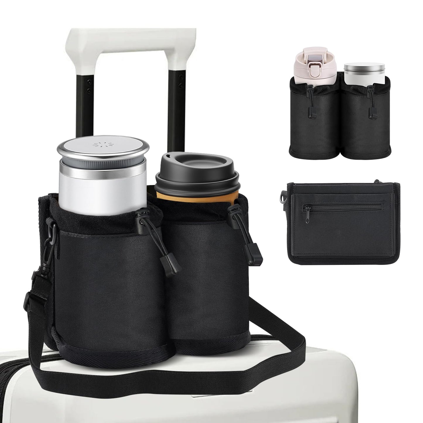 Luggage Cup Holder for Suitcases Free Hands, Travel Accessories, Luggage Cup Caddy Gifts, Beverage Holder, Universal Luggage Accessories for Flight Attendants, Business Travelers, Grey