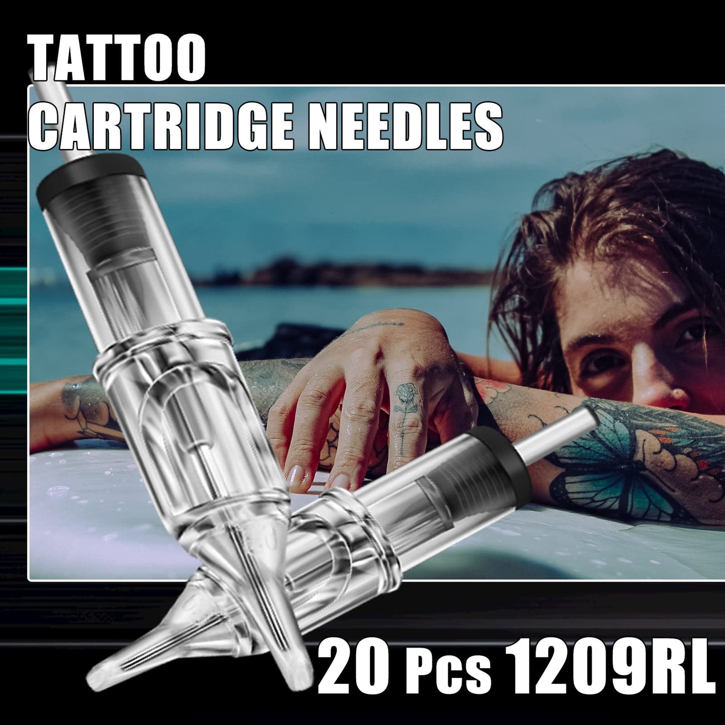 NAQASE 20Pcs 1209RL Tattoo Needle Cartridge 12# 0.35mm Round Liner for Tattoo Pen Machine for Tattoo Artists and Beginners