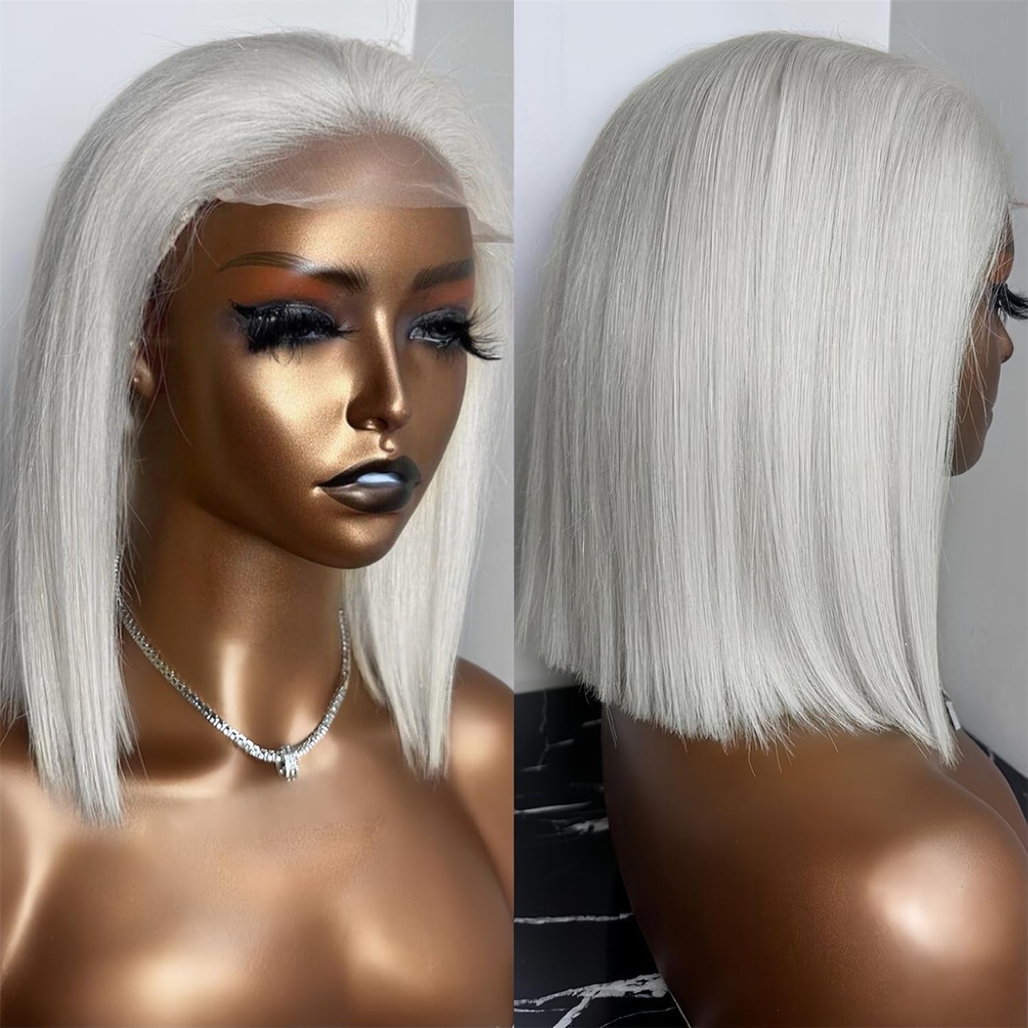 Fashion Ash White 60# Short Bob Human Hair Wig Platinum Blonde Straight Lace Front Wigs Human Hair Pre Plucked With Baby Hair 180% Density 613 Bob Lace Frontal Wigs Human Hair for Women 10inch