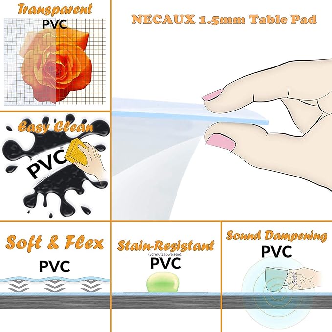 NECAUX Custom 44 x 107 Inch Frosted Table Cover Protector, 1.5mm Thick Wood Grain Transparent Table Pad Non-Slip Tablecloth Plastic Protective Pad for Dining Room Table Conference Table Meeting Table