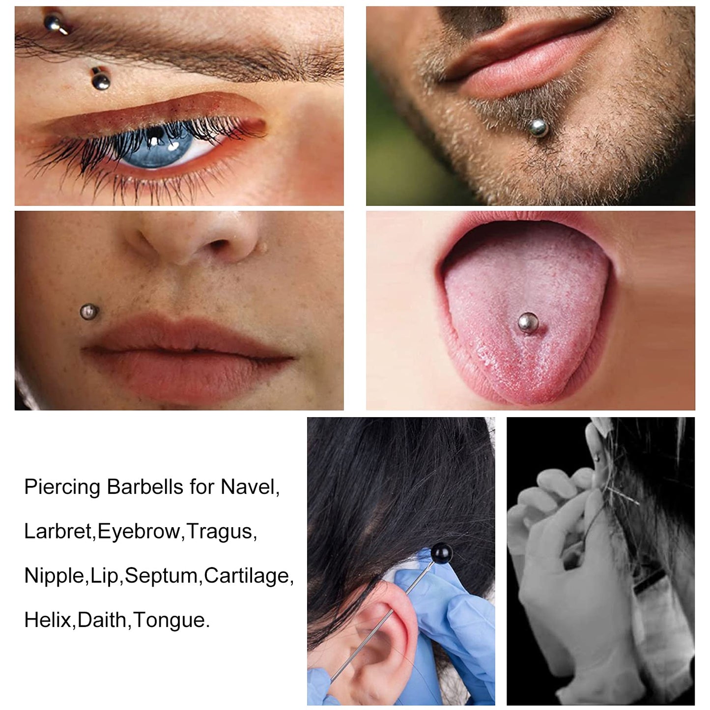 50PCS 20G Piercing needles, Disposable Sterilized Stainless Steel Body Piercing Hollow Needles For Nose Septum Ring Ear Piercing