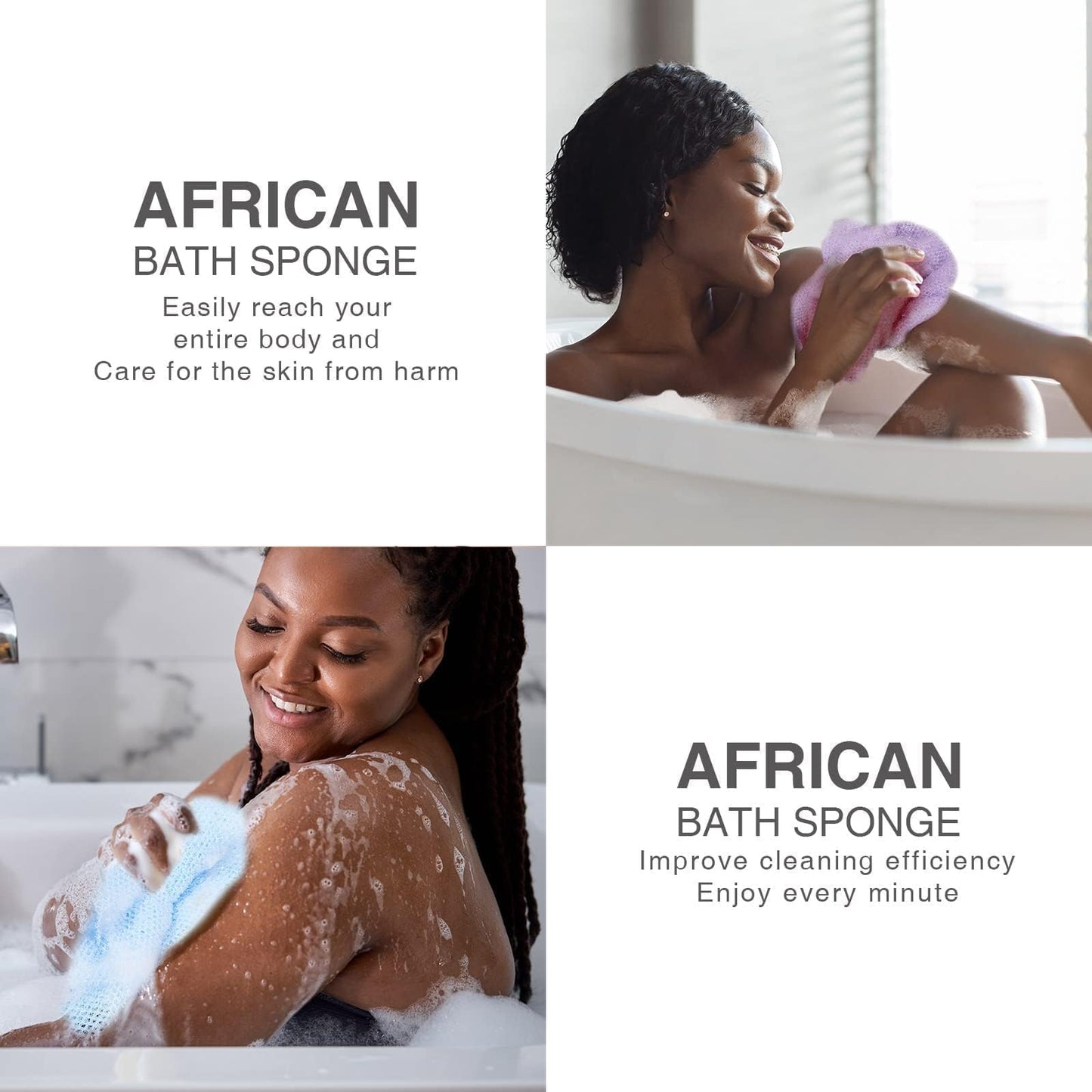 3 Pieces African exfoliating net African Net Long Net Bath Sponge Exfoliating Shower Body Scrubber Back Scrubber Skin Smoother,Great for Daily Use (Purple Gray Blue)