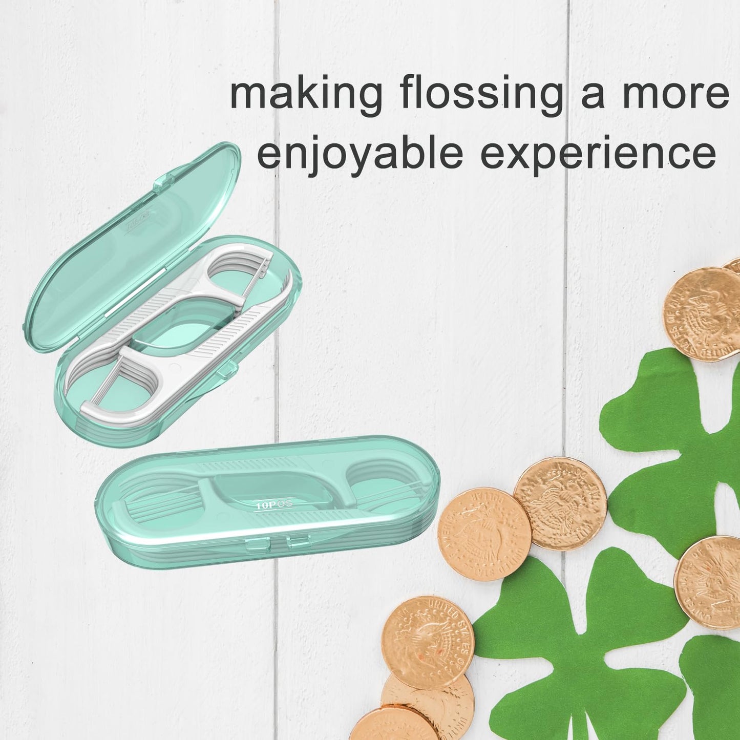Dental Flossers 2Pcs Green Mini Portable Case,Refillable Toothpicks Dispenser,Storage 10 Count Floss Picks Organizer,Perfect for Your Purse Or Gym Bag for On-The-Go Flossing