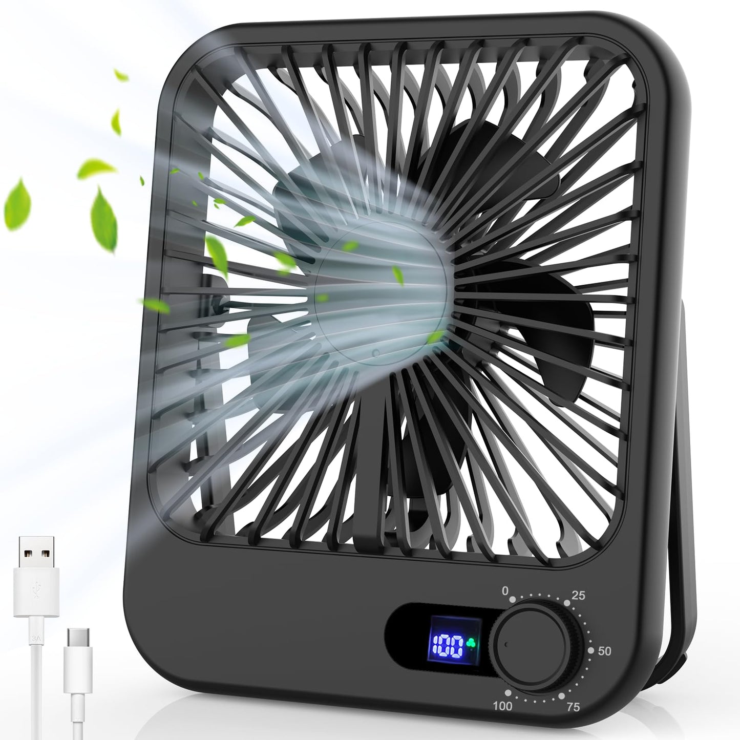 Travel Fan for Sleeping, 6.8" Small Portable Fan Rechargeable Battery Powered, 100 Speeds Personal Mini Desk Fan for Office Bedroom, Cruise Ship Beach Vocation Travel Essentials, White