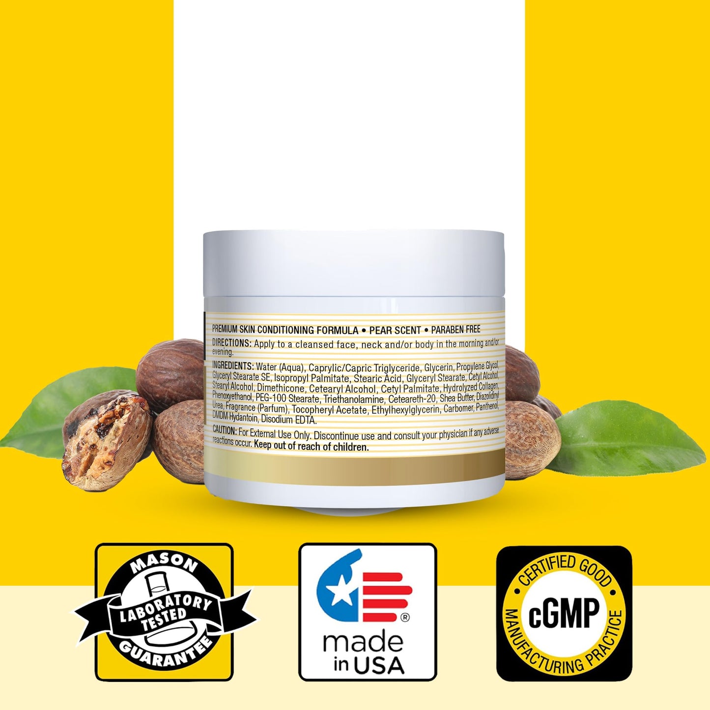 MASON NATURAL Collagen Premium Skin Cream - Anti Aging Face and Body Moisturizer, Intense Skin Hydration and Firmness, Pear Scent, Paraben Free, 2 OZ (3-Pack)