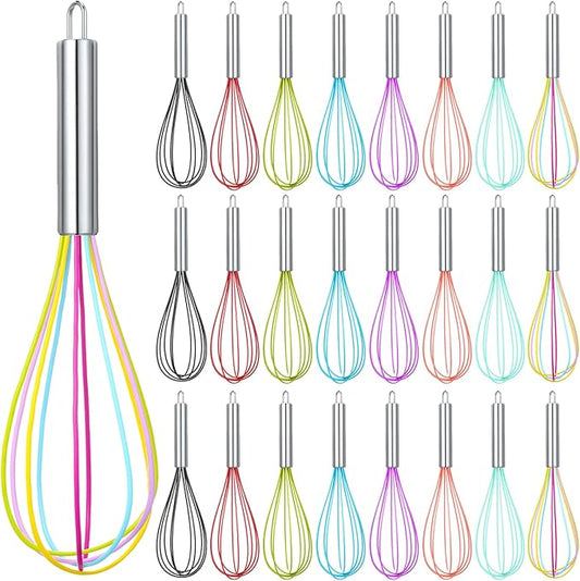 Domensi 24 Pcs 12 Inch Whisks Bulk for Cooking Silicone Whisks Non Scratch Stainless Steel Wisks Large Coated Metal Heat Resistant Egg Beaters for Cooking Party Favor Gift Supplies