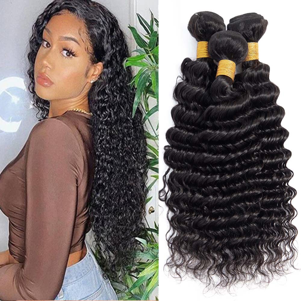 Loose Deep Wave Bundles Human Hair 8A Grade Unprocessed Brazilian Human Hair Weave Extensions Double Weft Remy Hair Wet and Wavy Bundles Soft and Silky for Black Women (22 22 22 inch,3 Bundles)