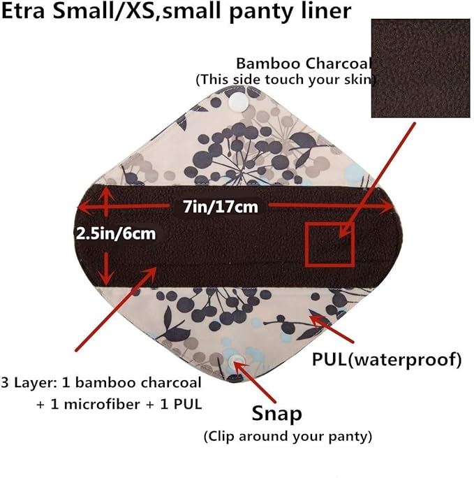 5 XS Panty Liners 1 Wet Bag Cloth Menstrual Pads Reusable Washable (Feather, XS Panty Liners)
