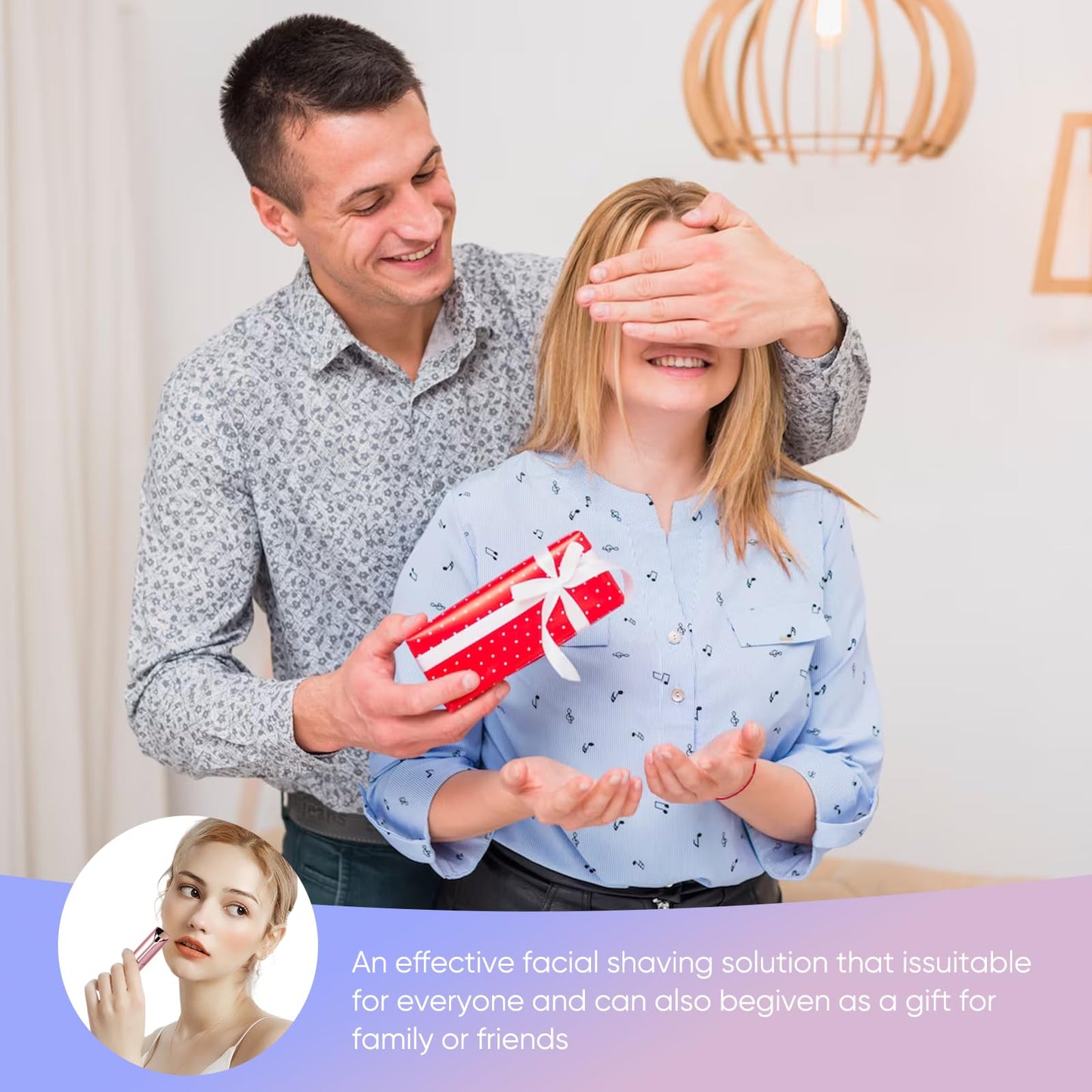 Xinvinx Facial Hair Removal for Women- as Seen on TV Painless Face Shaver -Painless Womens Facial Hair Remover with 2 Replacement Heads, Lipstick-Sized, USB Rechargeable（Rose Gold）