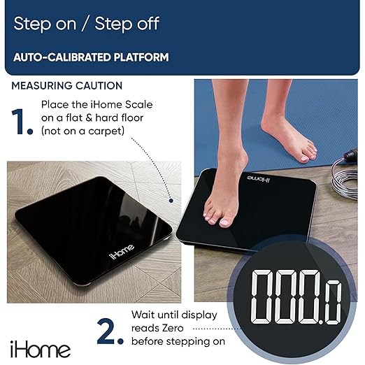 iHome Digital Scale, Bathroom Scale, Batteries Included, Scale Body Weight, Weight Scale, Digital Scale, Bathroom Scales for Weight, Digital Scales for Body Weight, Weight Scales Bathroom (Black)