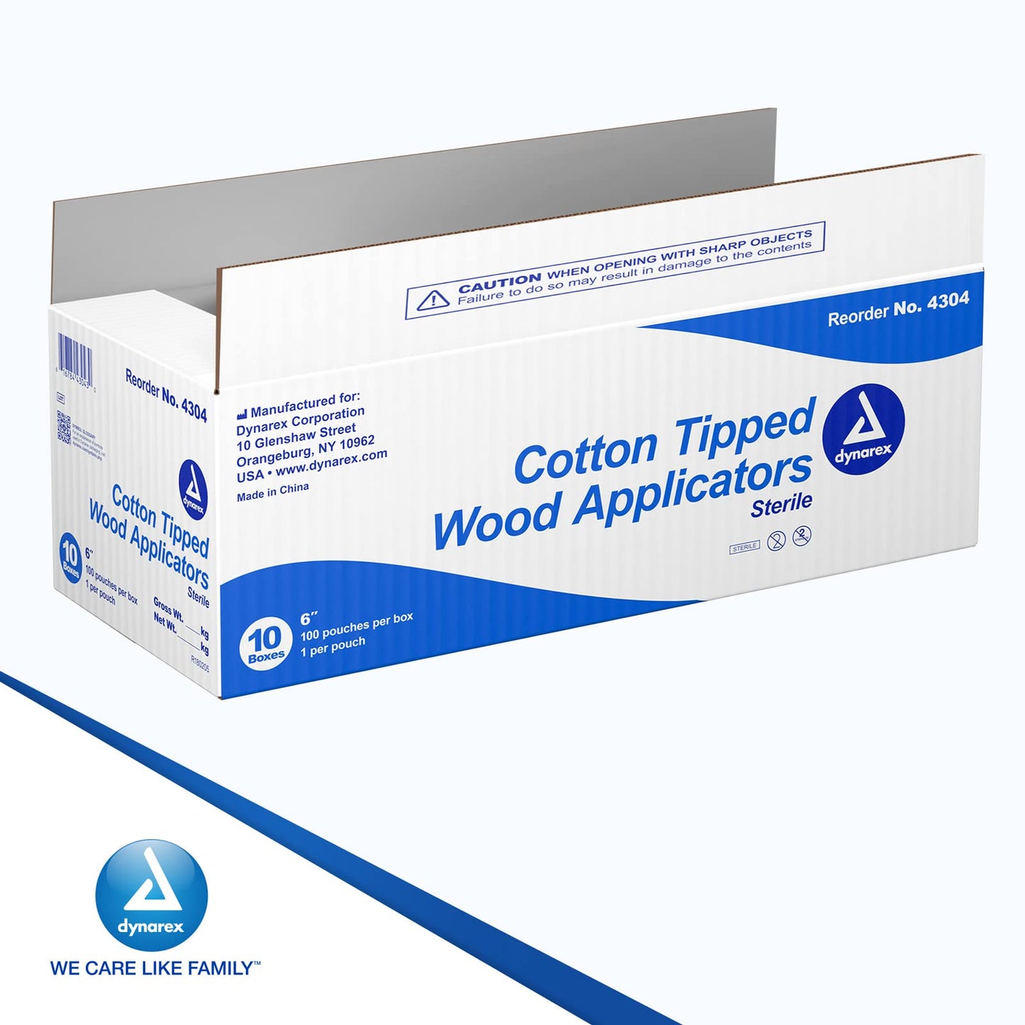 Dynarex 4304 Sterile Cotton Tipped Applicator, 6" Length, Single-Use Wooden Cotton Tip Applicator for Wound Care & Dressing, Hygiene, Makeup, Cleaning, Pack of 1000