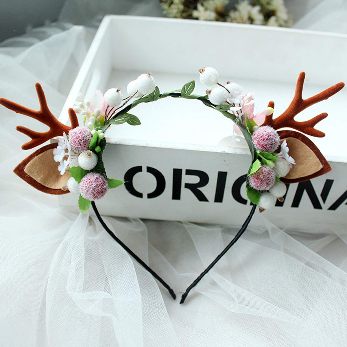 Fxaelian Christmas Elk Deer Fawn Horn Headband Reindeer Anlters Headbands Headpiece Hair Accessories Christmas Party Supplies Toys Gift Halloween Cosplay Supplies for Women Men