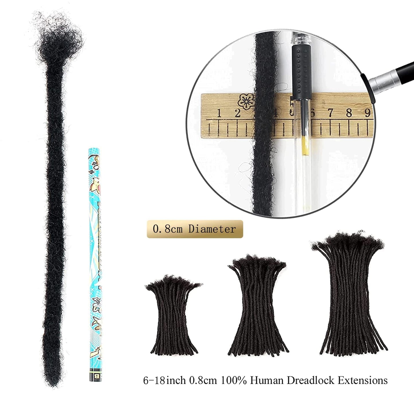 Loc Extensions Human Hair 0.6 cm Dreadlock Extensions Human Hair Dread Extensions Dread Lock Hair Extensions For Men Women 6 Inch 60 Strands 100% Real Human Hair Locs Handmade Permanent Locs