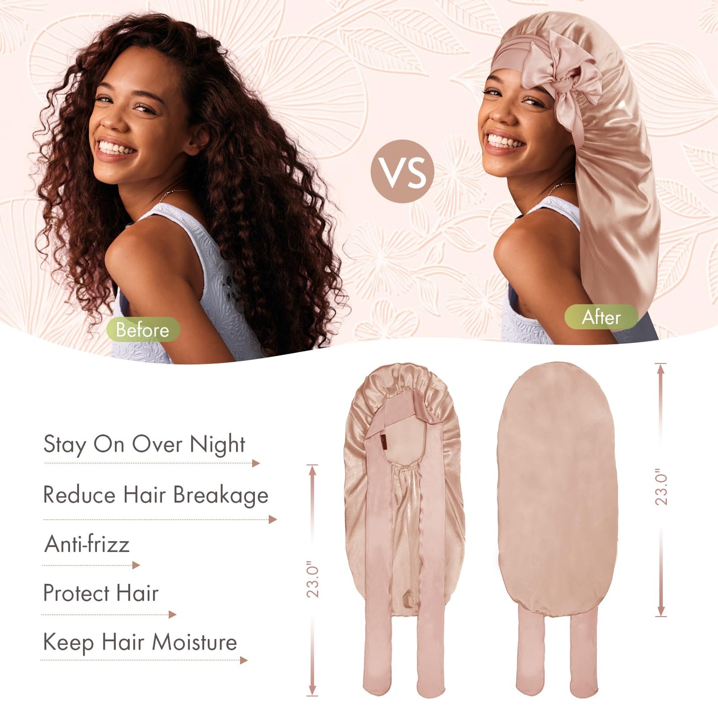 BONNET QUEEN Bonnet for Braids Silk Bonnet Satin Bonnet Braid Bonnet for Sleeping Large Long Hair Bonnet Sleep Cap with Tie Band Champagne
