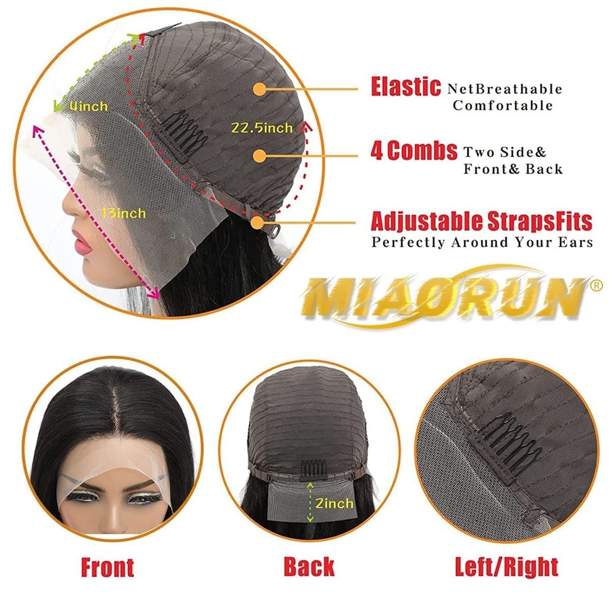 MIAORUN Straight Short Bob Wig Human Hair with Baby Hair 150% Density 13x4 HD Lace Front Wigs Human Hair for Black Women Glueless Wigs Human Hair Pre Plucked Natural Color 14 Inch