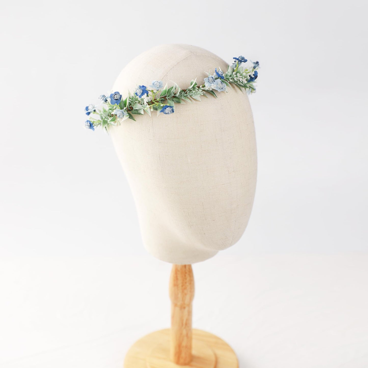KorViSHOW Handmade Blue Flower Crown Green Leaf Headdress for Women Girls Flower Headband Bridal Headpiece Fairy Wreath for Birthday Party Festival Cosplay