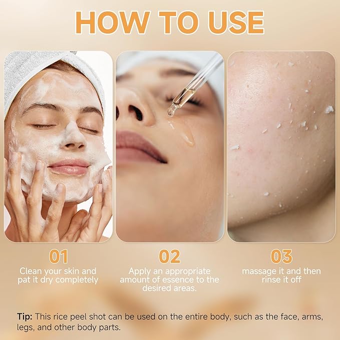Peel Shot Glow Rice Ampoule Duo, Black and White Rice Exfoliant for Face and Body, Rice Exfoliator for Faces Dead Skin Cells Remover, Face Peel Shot Serum for Softens Cuticle (White+Black, 160ml)