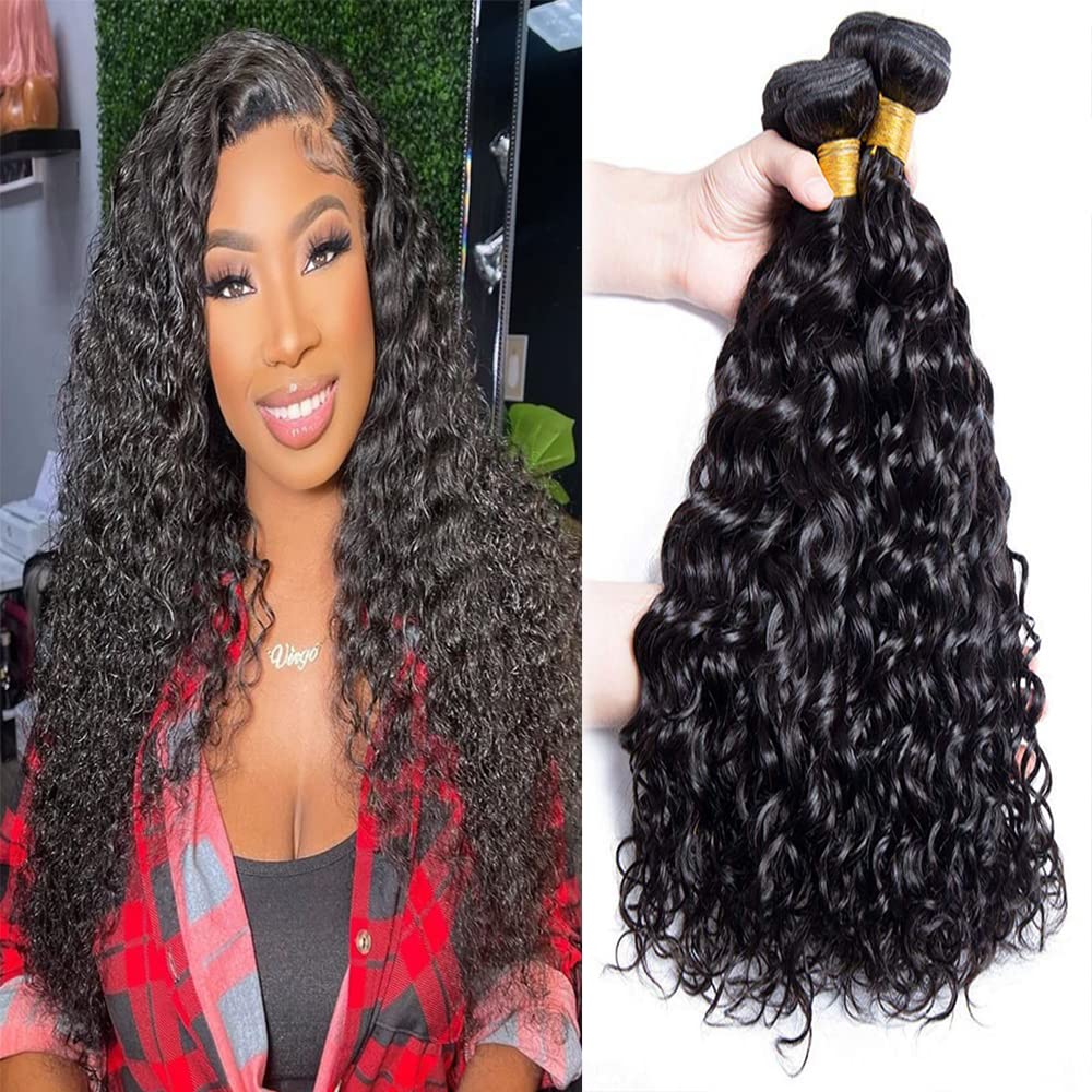 Kinky Curly Human Hair Bundles Color 1B Curly Weave Bundles Double Weft Brazilian Human Hair Weave Extensions Wet and Wavy Bundles Silky Soft for Black Women (18 20 22 inch,3 Bundles)