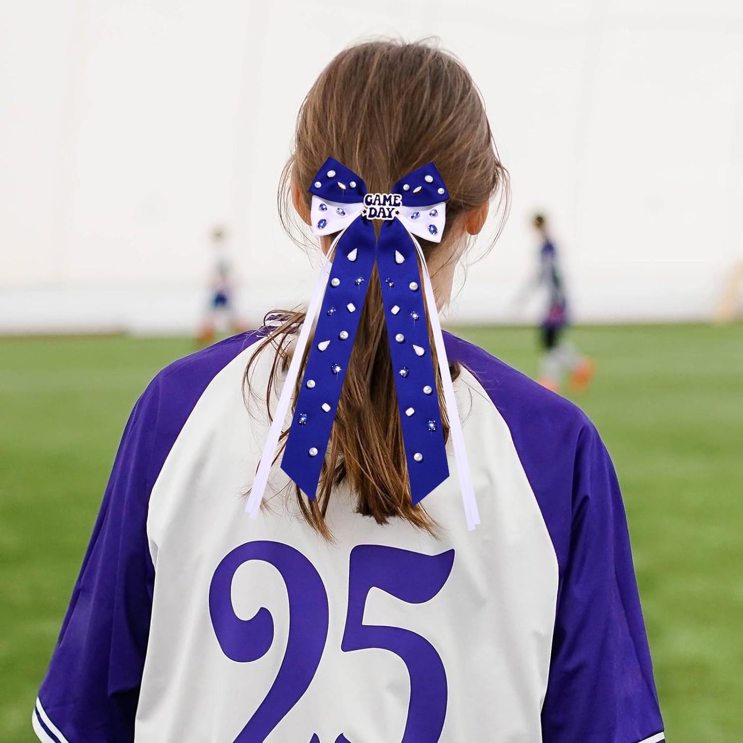 Game Day Hair Bows Accessories for Women Jeweled Football Hair Bow Clips Large Hair Ribbons Blue Spirit Day Accessories Game Day Outfits Sports Team Spirit Football Mom Accessories Gifts (Pattern B3)